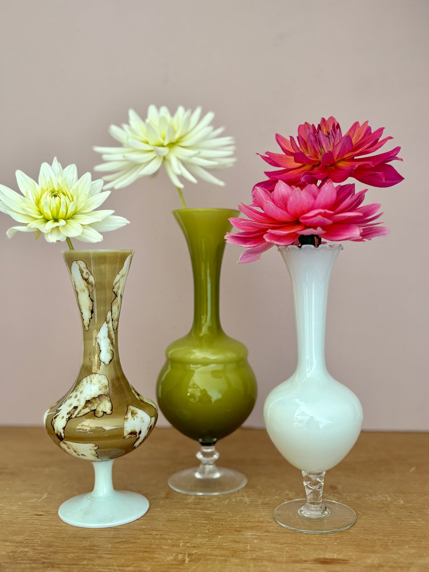 Lot de 3 vase vintage en verre et opaline