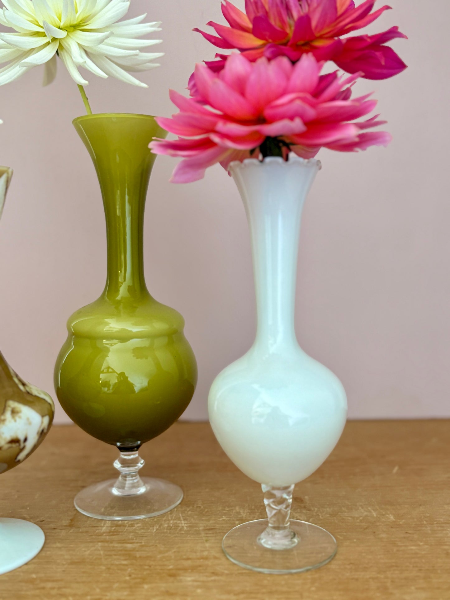 Lot de 3 vase vintage en verre et opaline