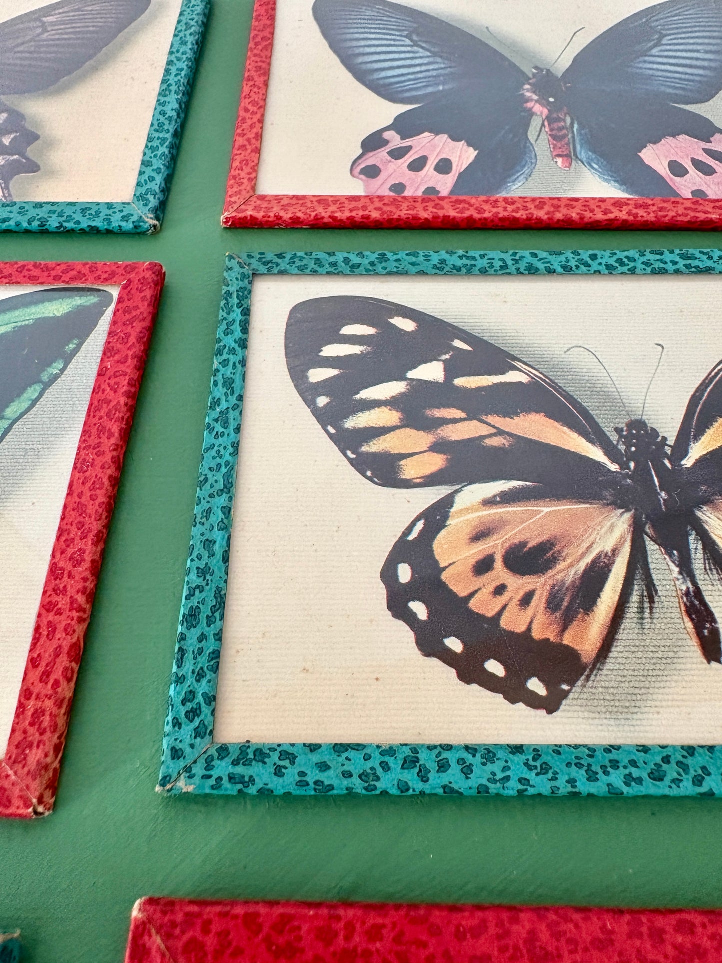 Lot d'anciennes cartes postales encadrées décors de papillons