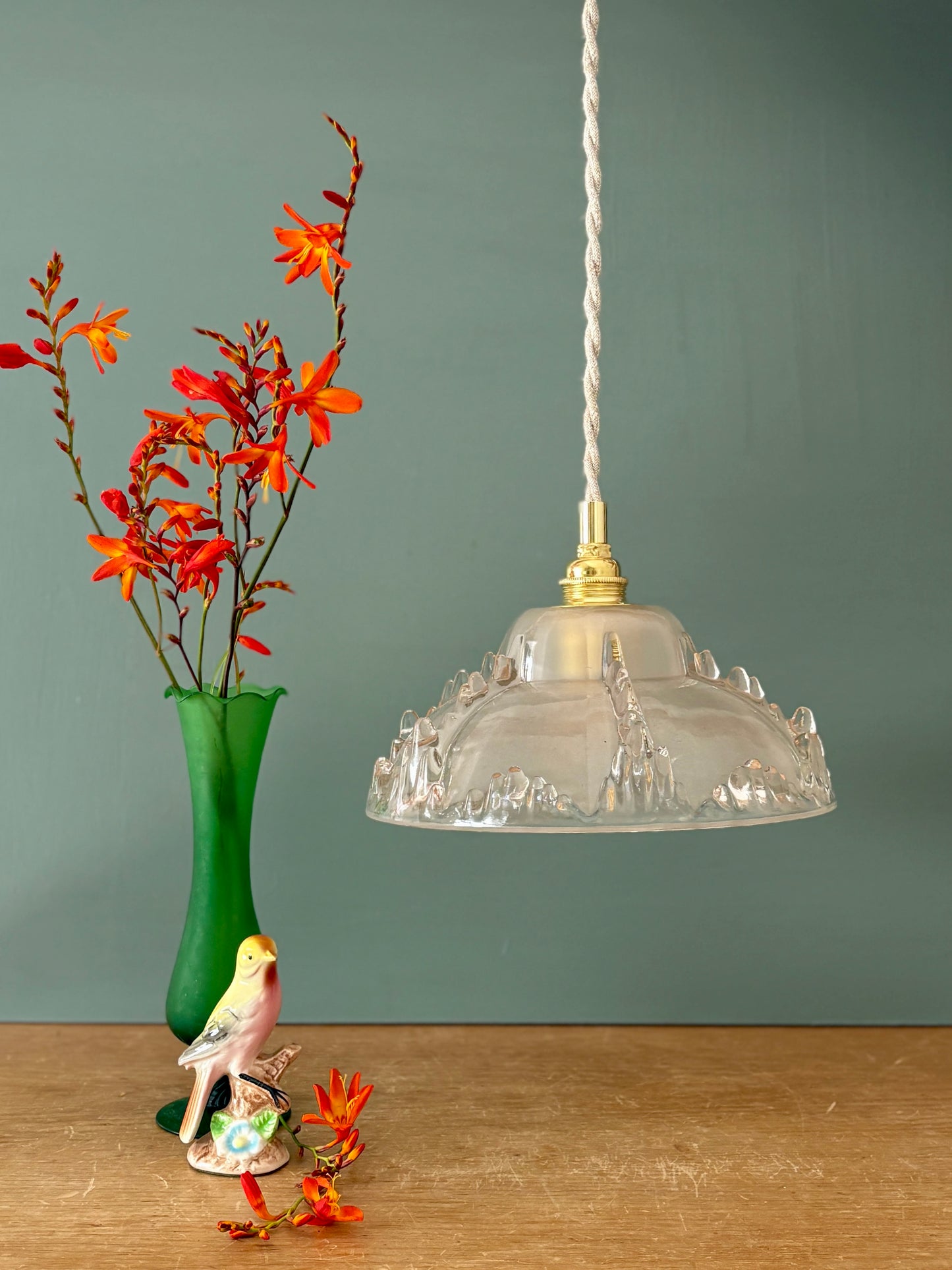 Suspension abat-jour vintage en verre dépoli (DF1)