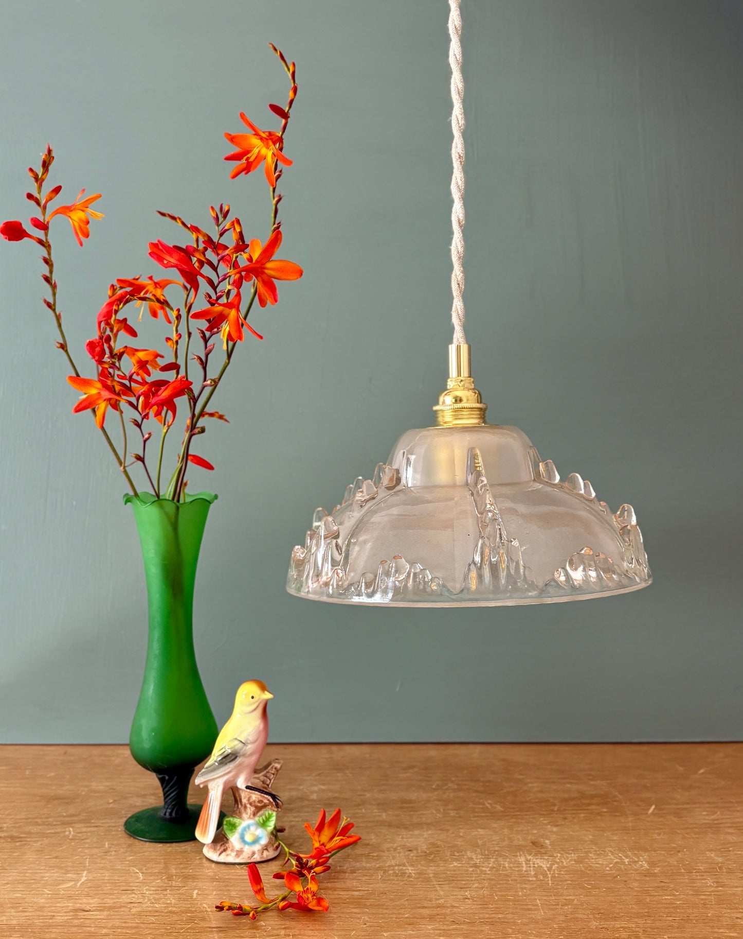 Suspension abat-jour vintage en verre dépoli (DF1)