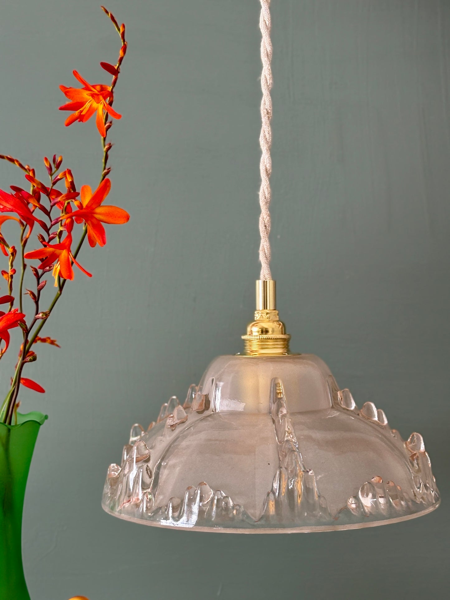 Suspension abat-jour vintage en verre dépoli (DF1)