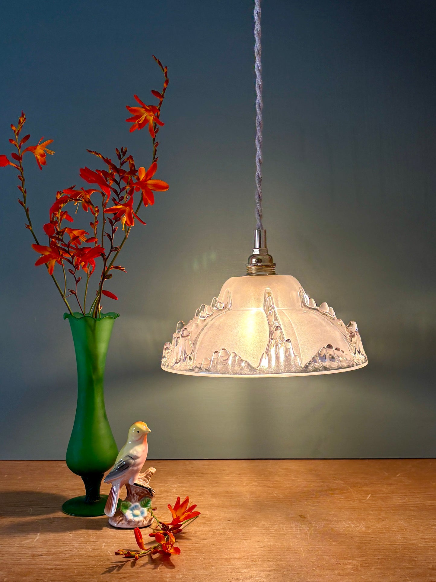 Suspension abat-jour vintage en verre dépoli (DF1)