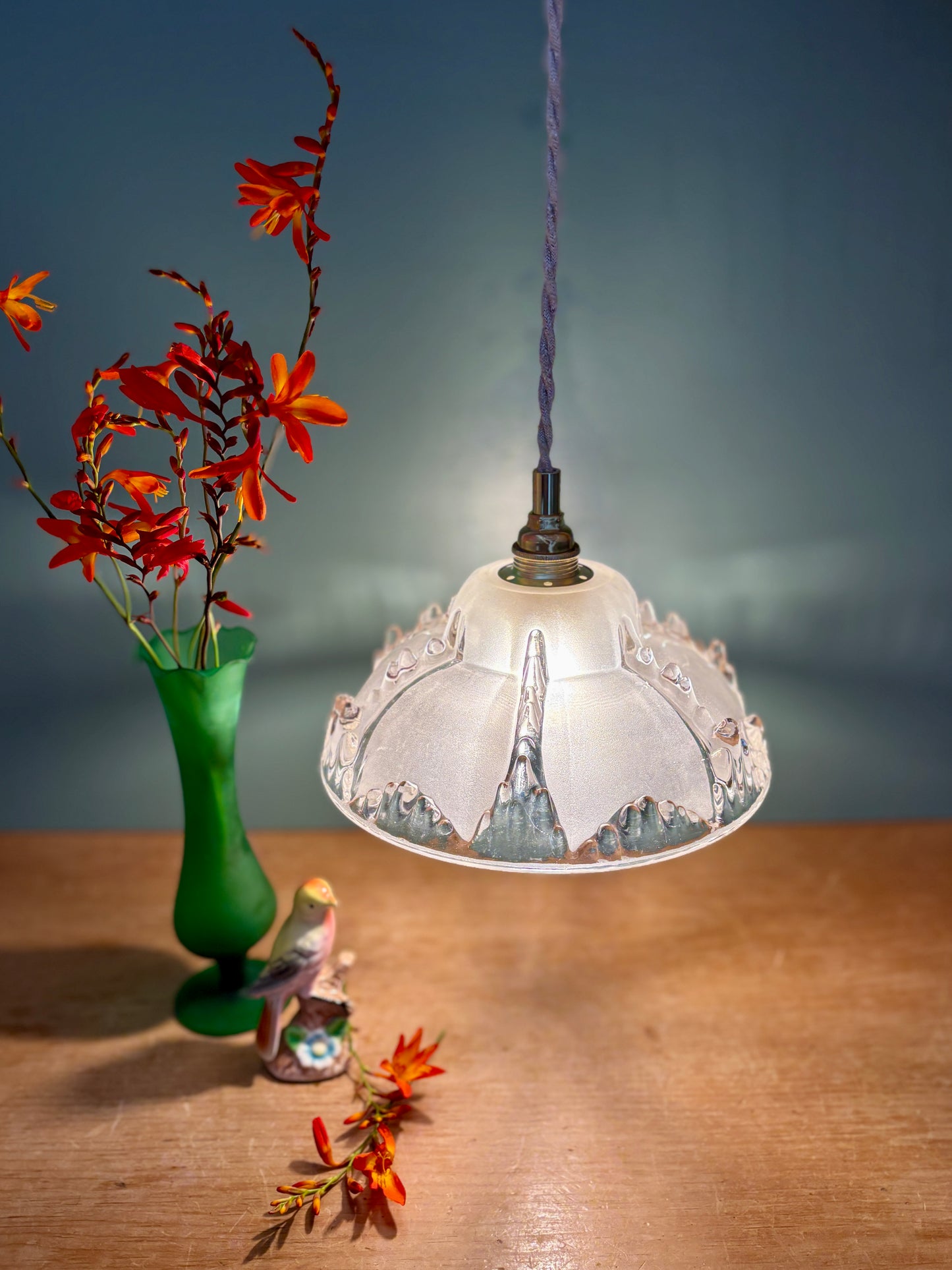 Suspension abat-jour vintage en verre dépoli (DF1)