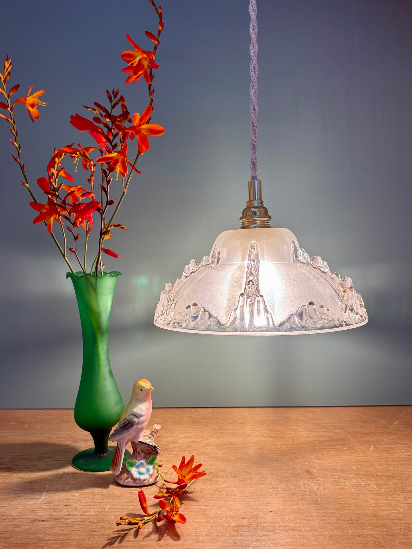 Suspension abat-jour vintage en verre dépoli (DF1)