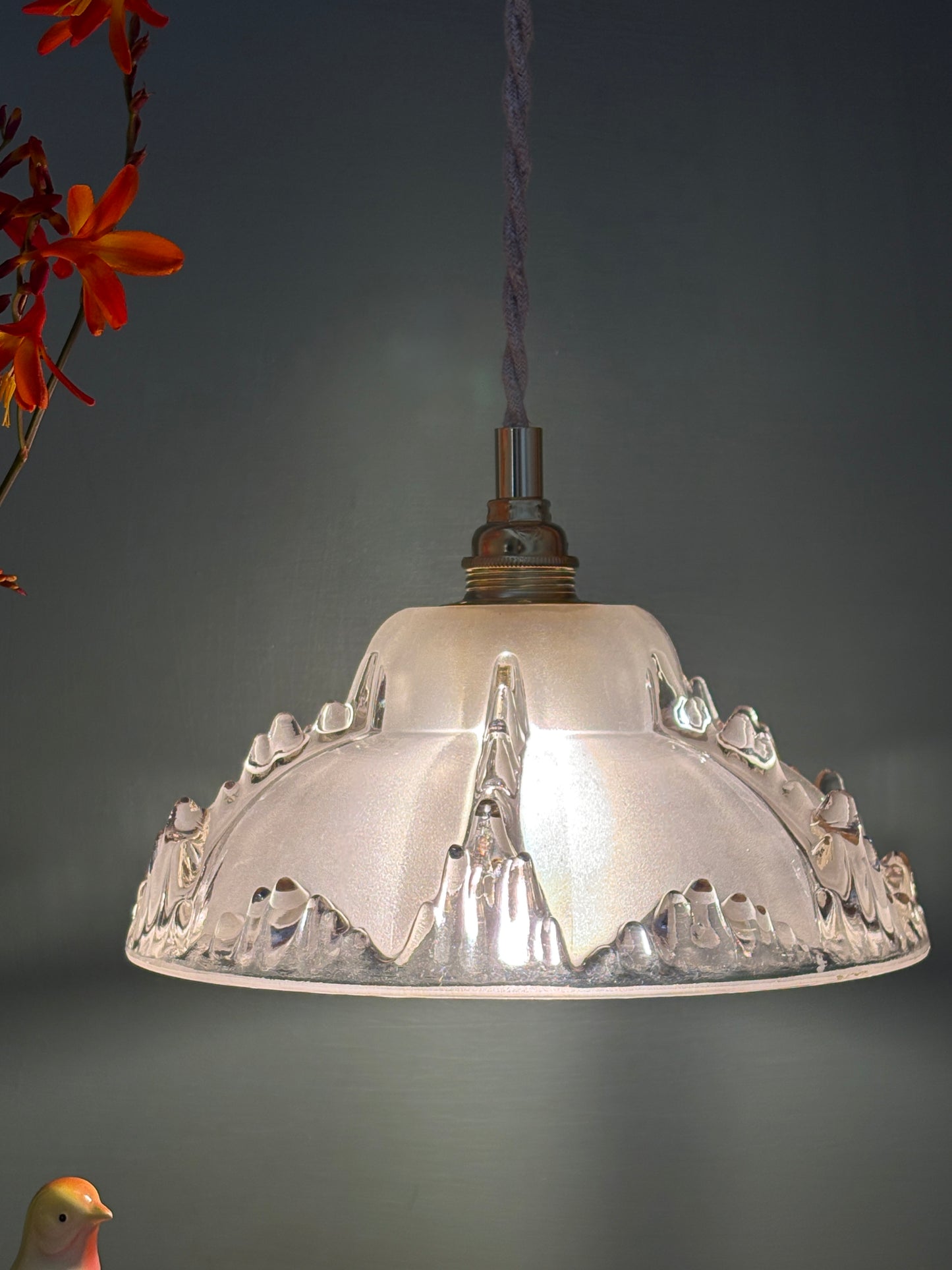 Suspension abat-jour vintage en verre dépoli (DF1)
