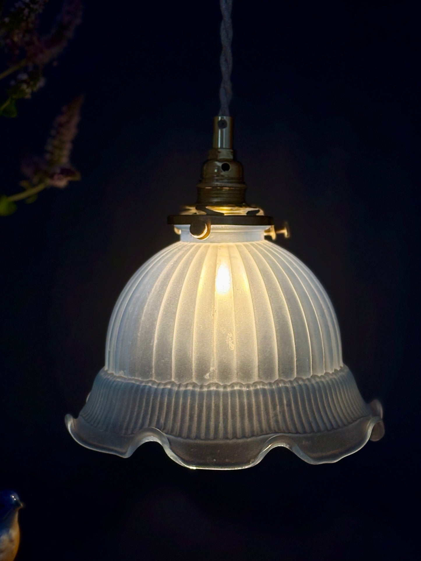 Suspension abat-jour vintage en verre bleu