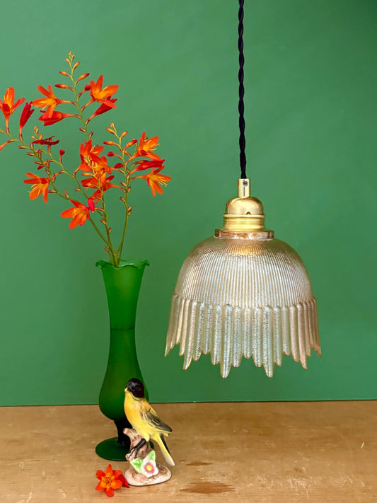 Suspension tulipe vintage en verre ambré (char1)