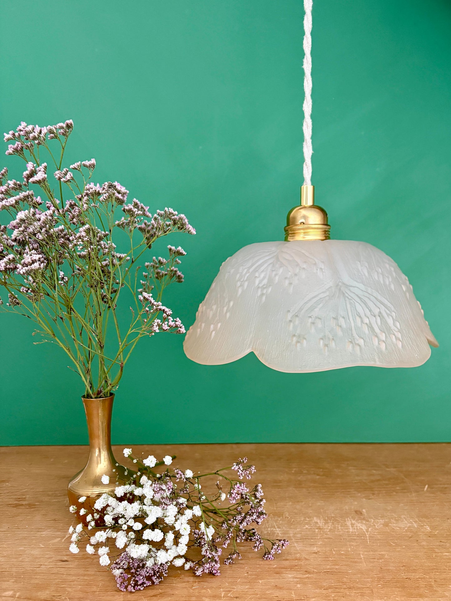 Suspension abat-jour vintage en verre dépoli