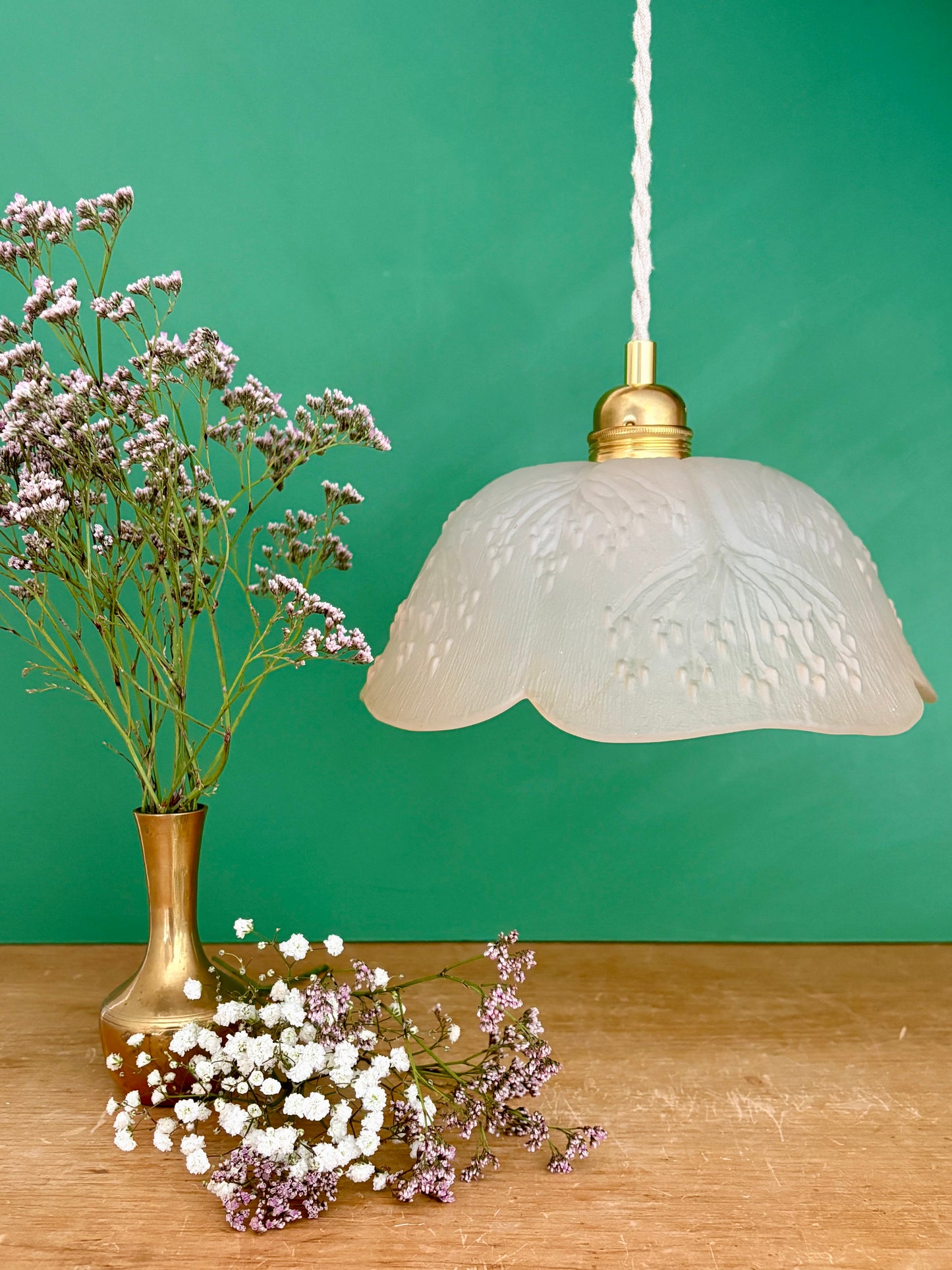 Suspension abat-jour vintage en verre dépoli