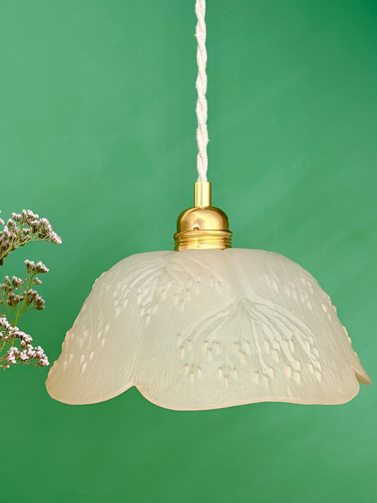 Suspension abat-jour vintage en verre dépoli