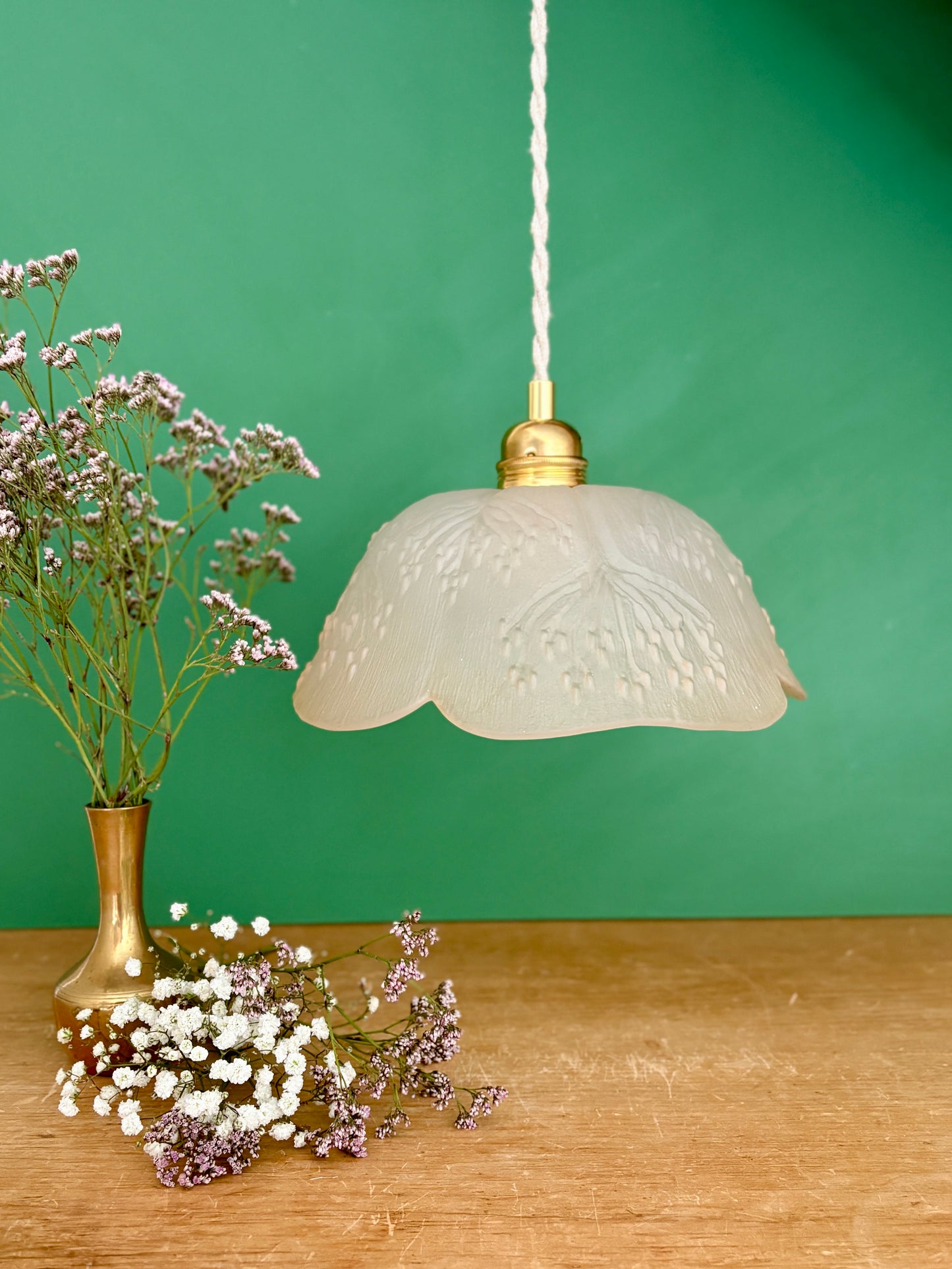Suspension abat-jour vintage en verre dépoli