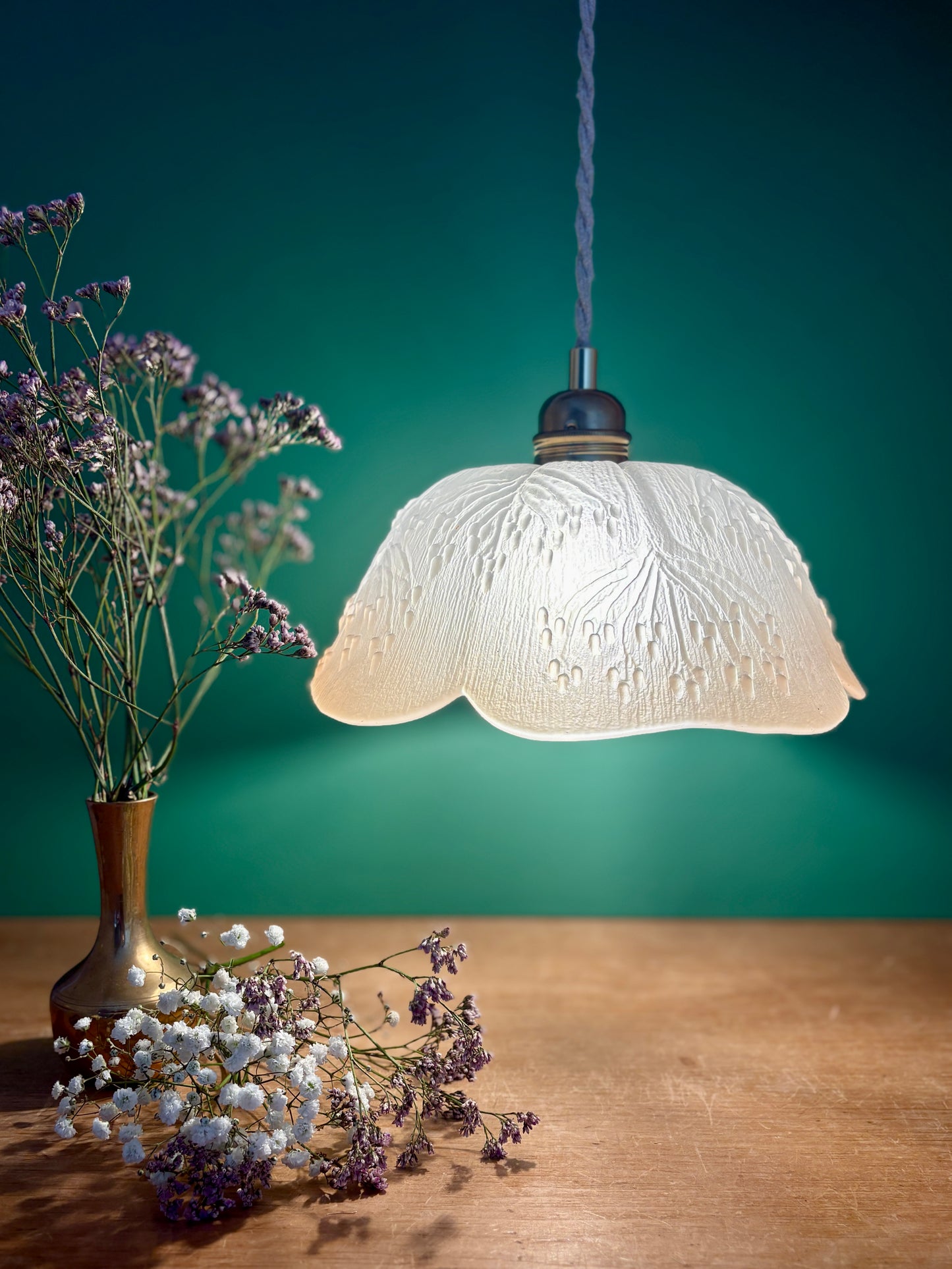 Suspension abat-jour vintage en verre dépoli