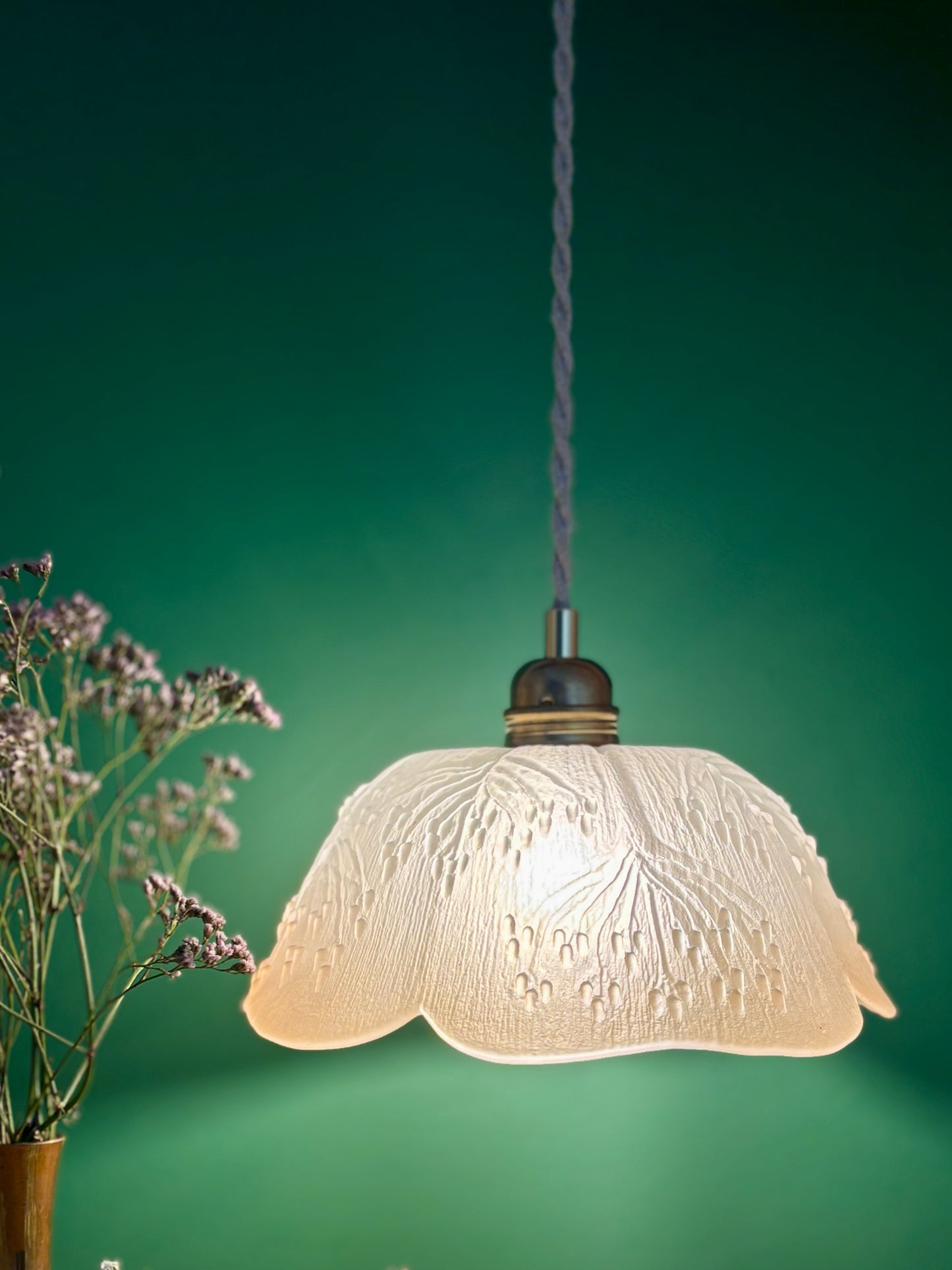 Suspension abat-jour vintage en verre dépoli