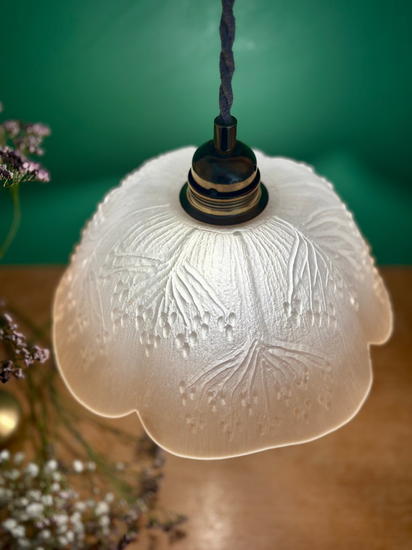 Suspension abat-jour vintage en verre dépoli