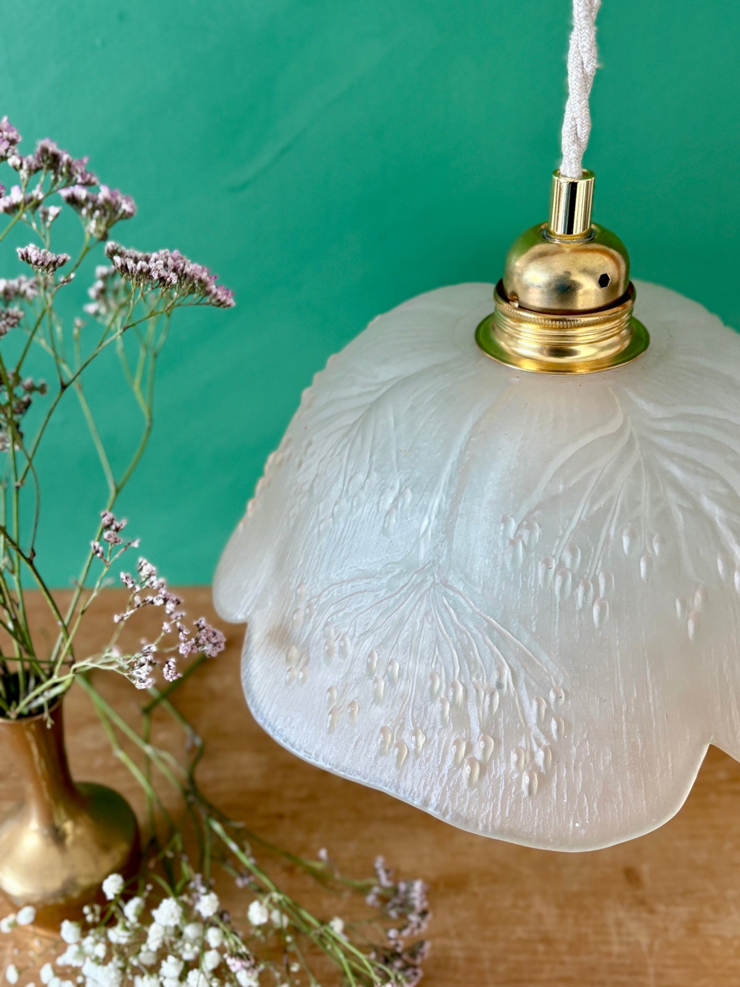 Suspension abat-jour vintage en verre dépoli