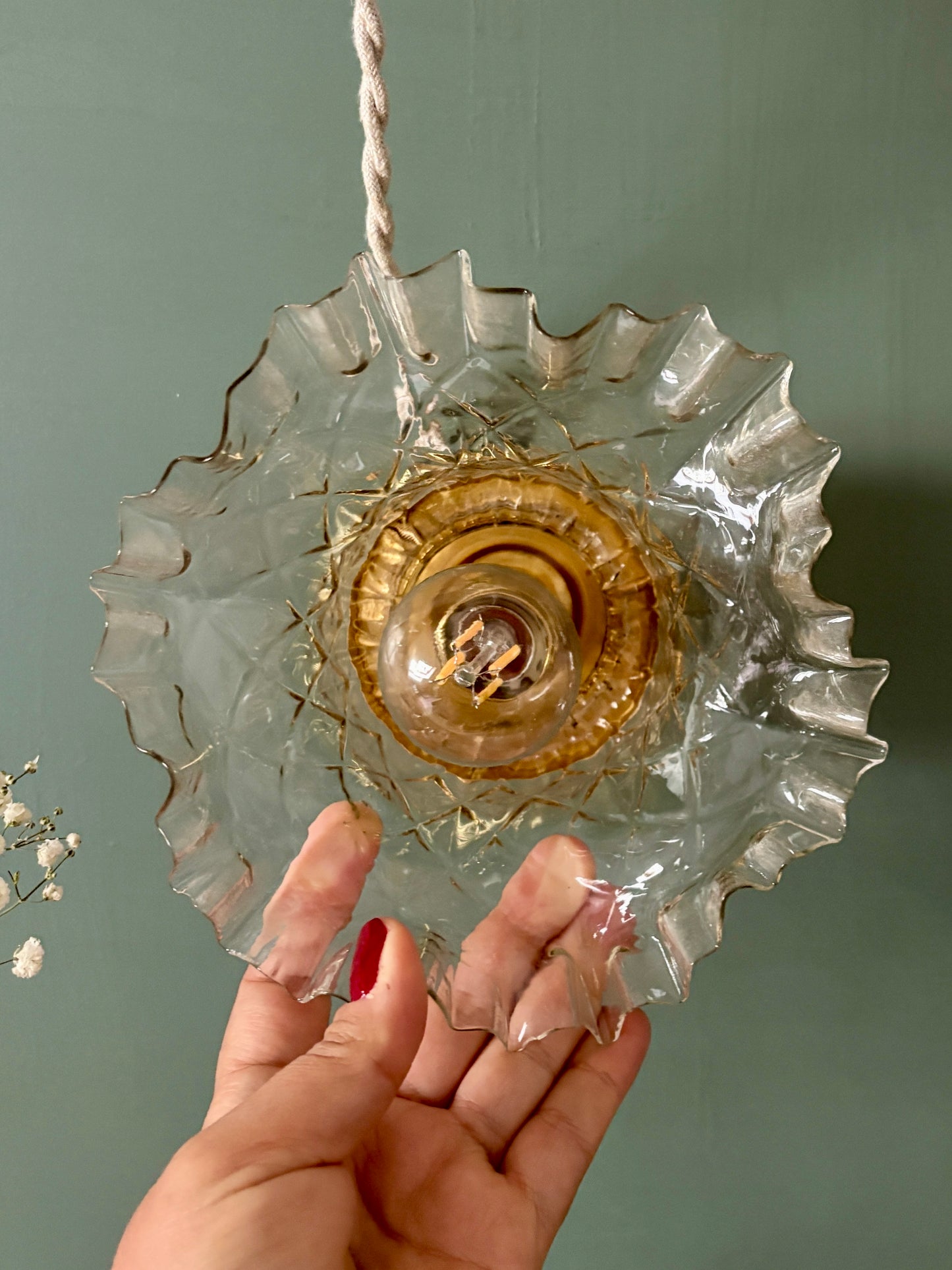 Suspension abat-jour vintage en verre