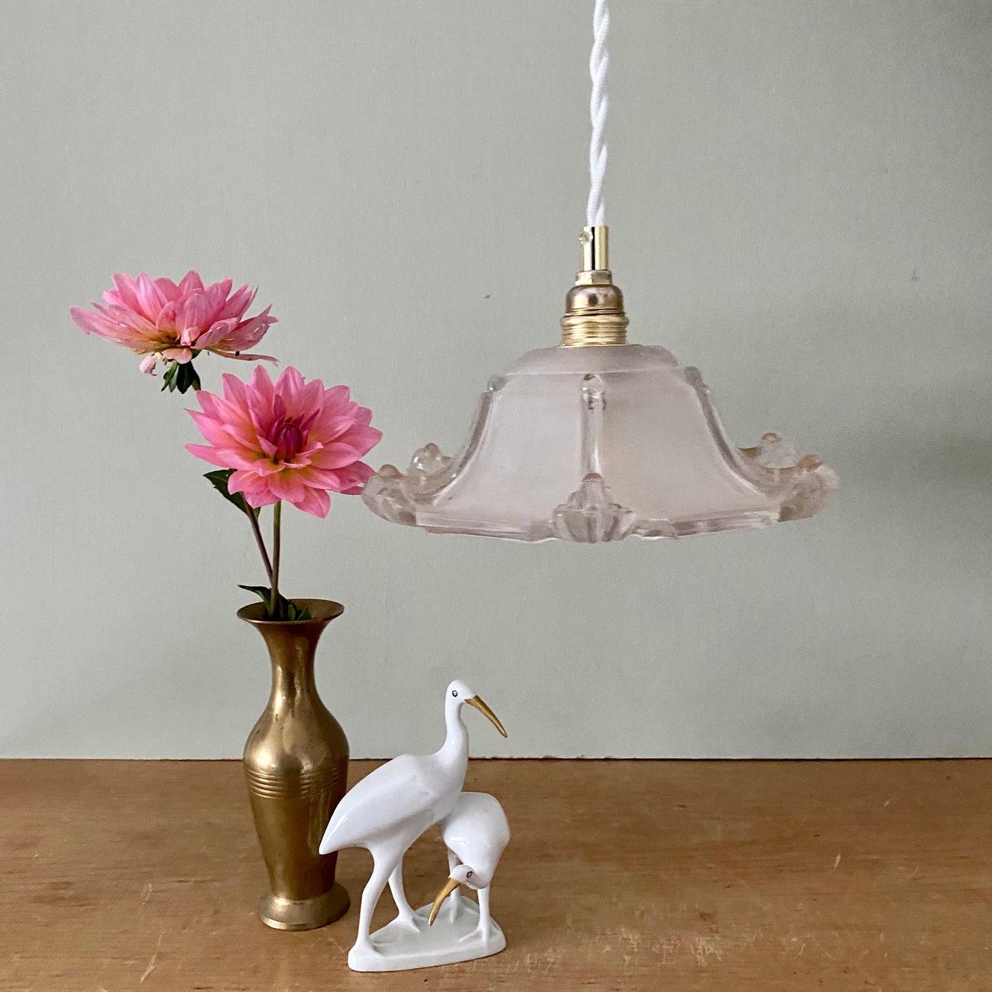 Suspension abat-jour vintage en verre dépoli