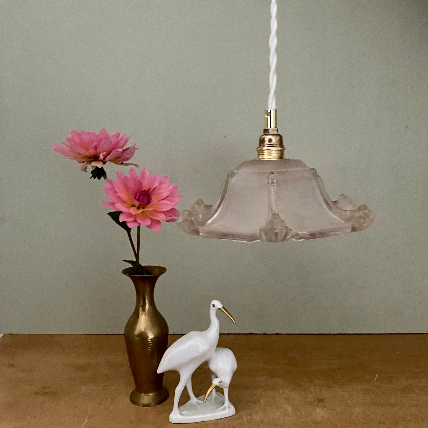 Suspension abat-jour vintage en verre dépoli