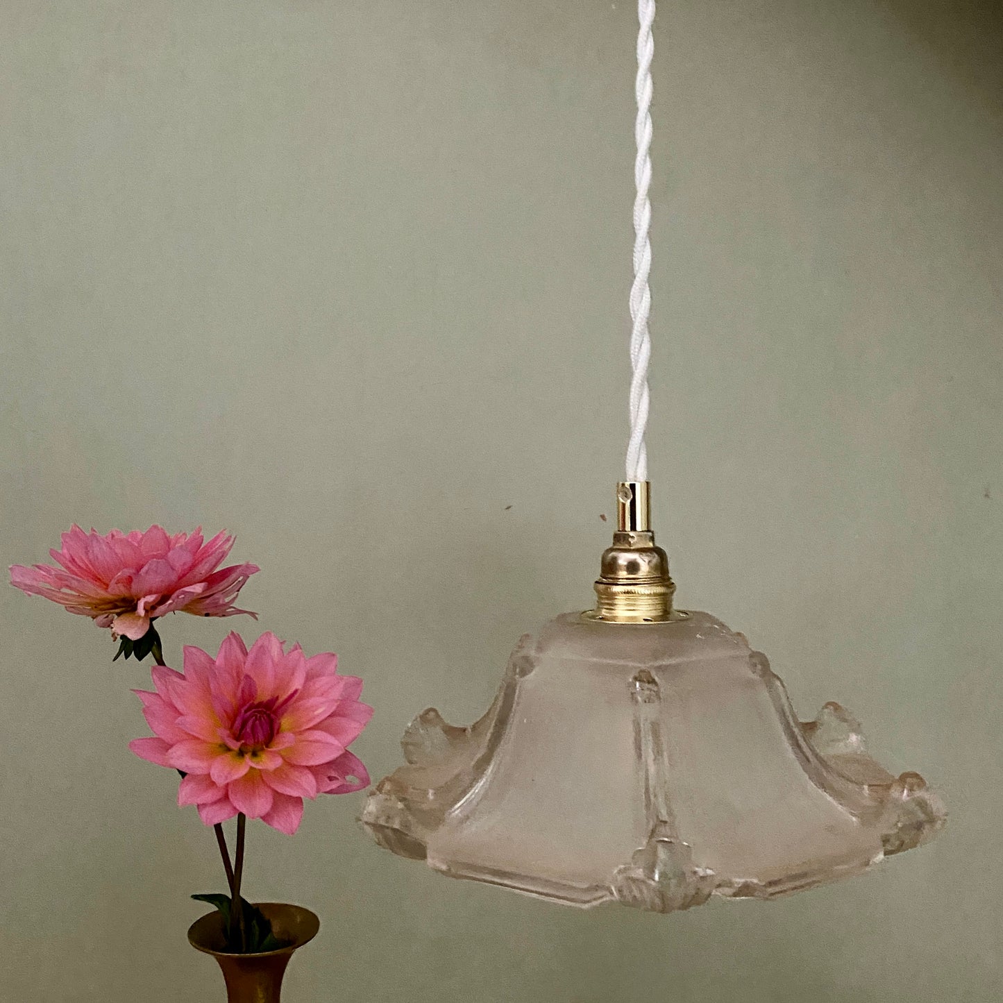 Suspension abat-jour vintage en verre dépoli