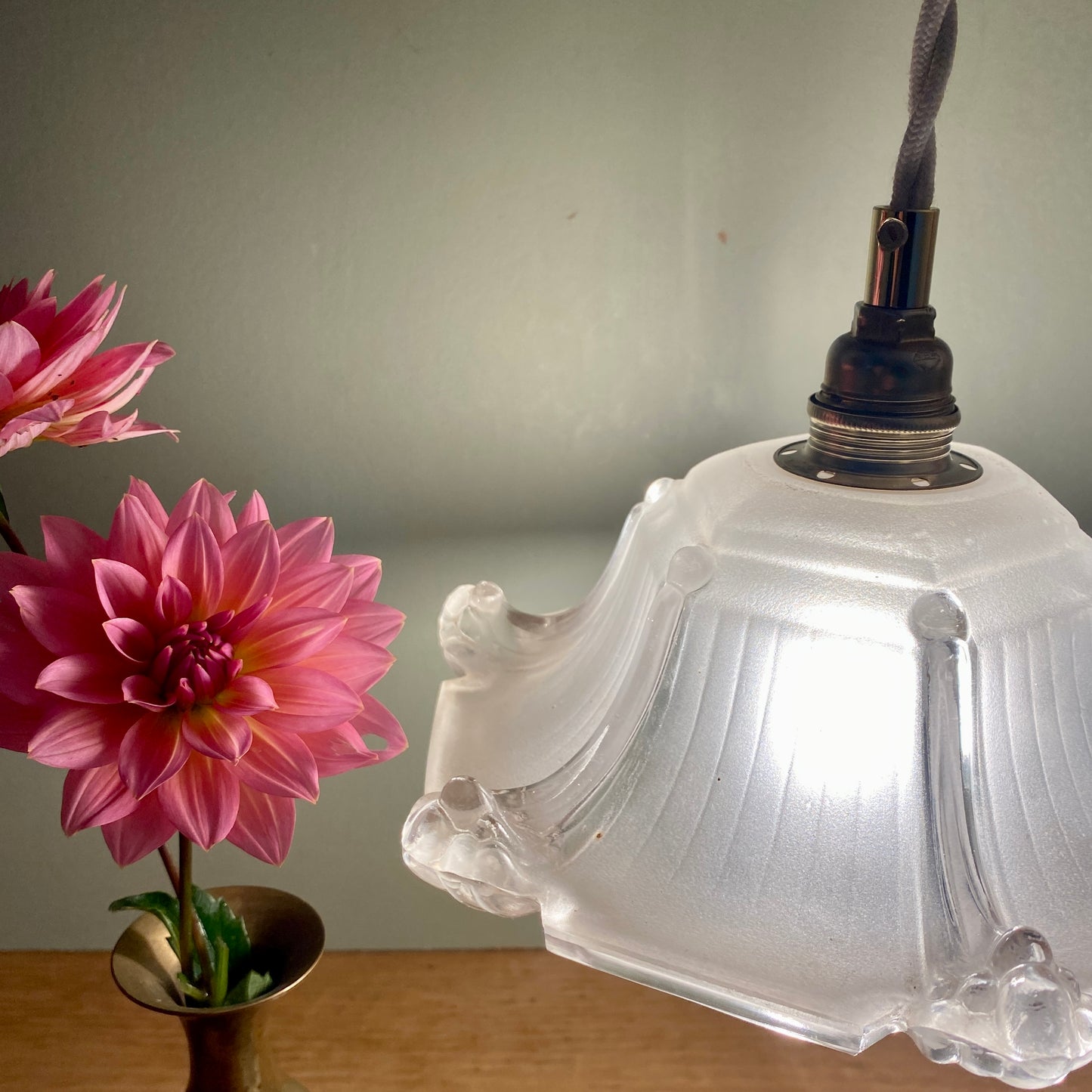 Suspension abat-jour vintage en verre dépoli