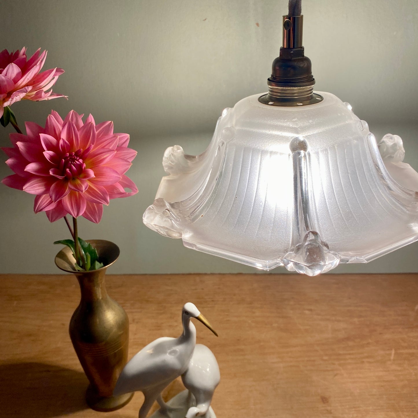 Suspension abat-jour vintage en verre dépoli