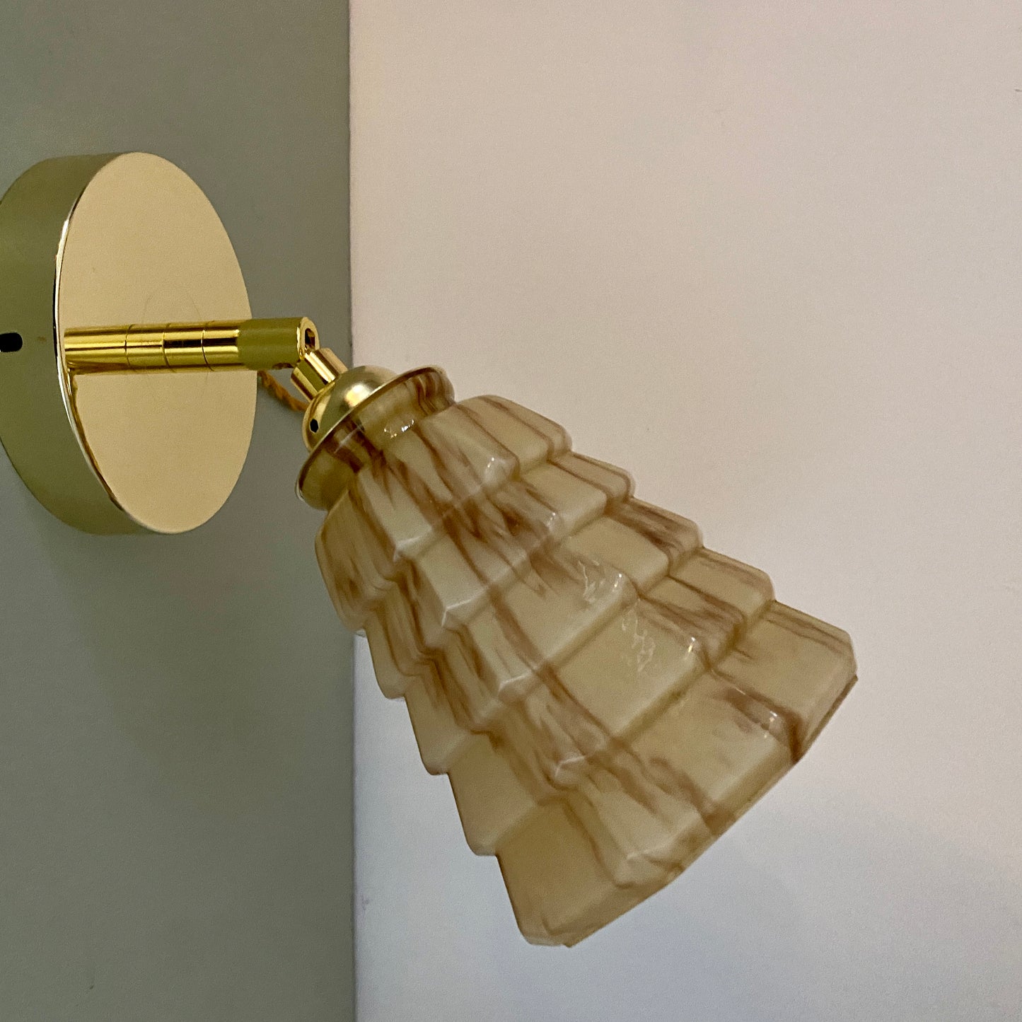 Applique tulipe vintage en verre de clichy effet marbré