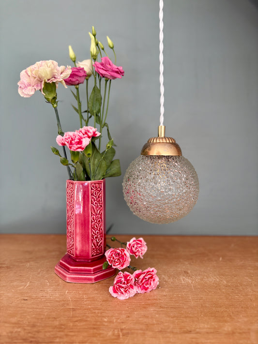 Suspension globe vintage en verre moulé (BP1)