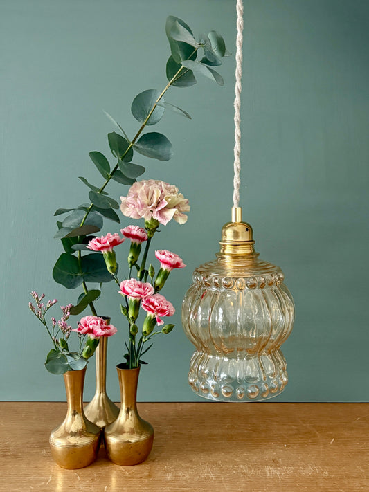 Suspension globe vintage en verre ambré (GA1)