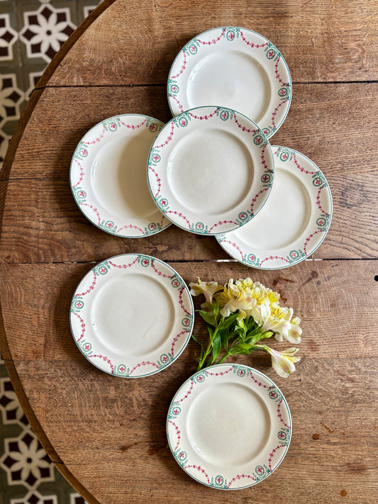 Lot de 6 assiettes anciennes en terre de fer, Moselle de Longwy
