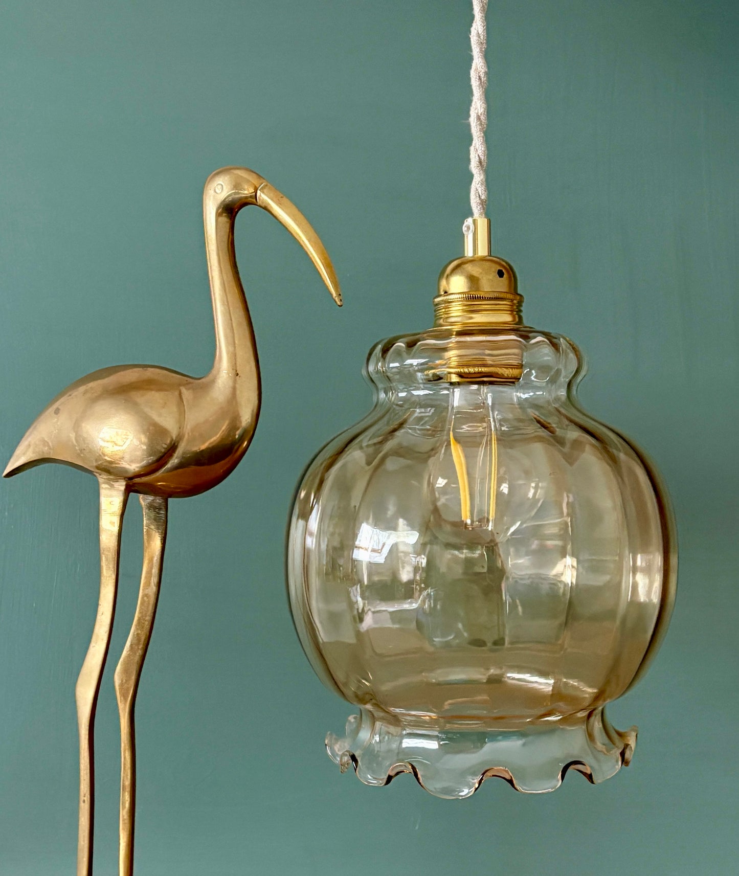 Suspension globe vintage XL en verre ambré (GA3)