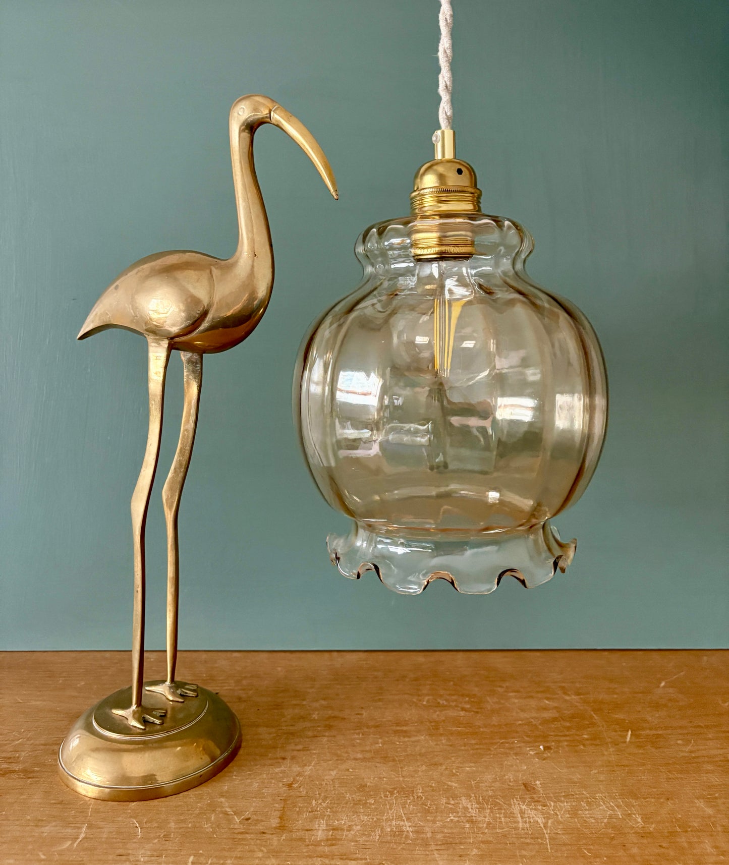 Suspension globe vintage XL en verre ambré (GA3)