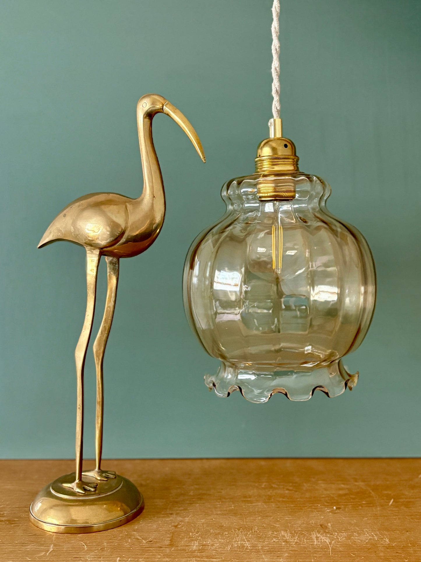 Suspension globe vintage XL en verre ambré (GA3)