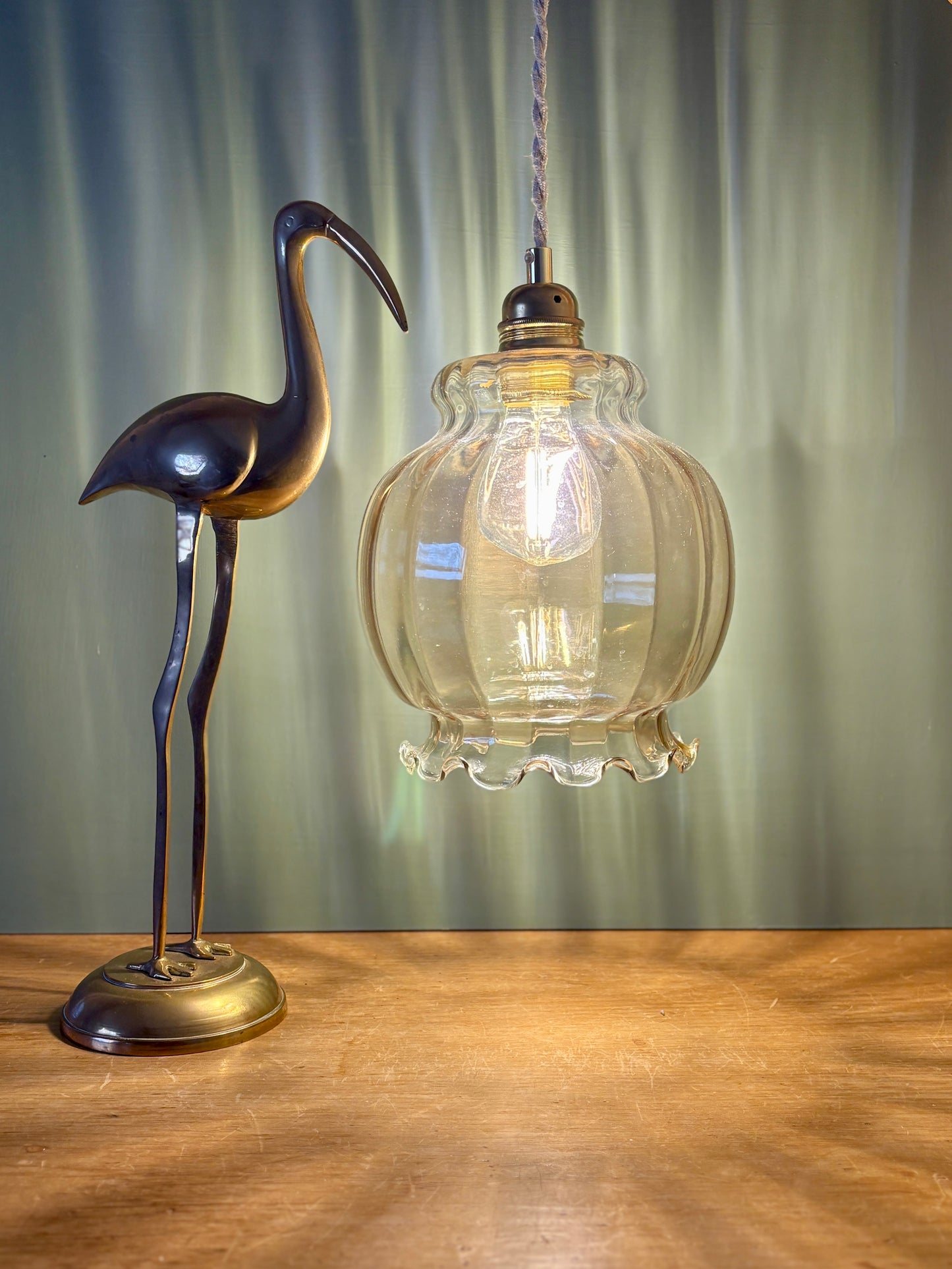 Suspension globe vintage XL en verre ambré (GA3)