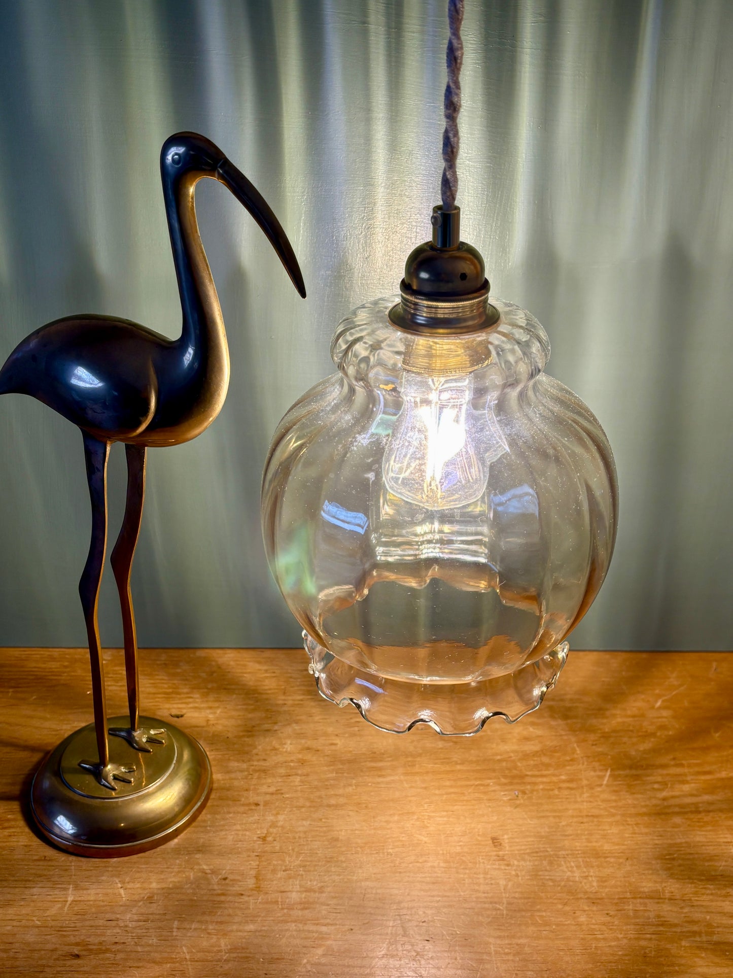Suspension globe vintage XL en verre ambré (GA3)
