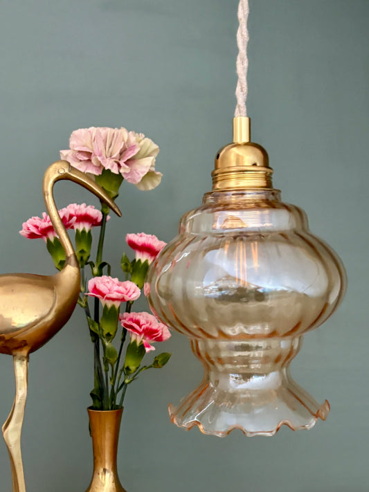 Suspension globe vintage en verre ambré (GA2)