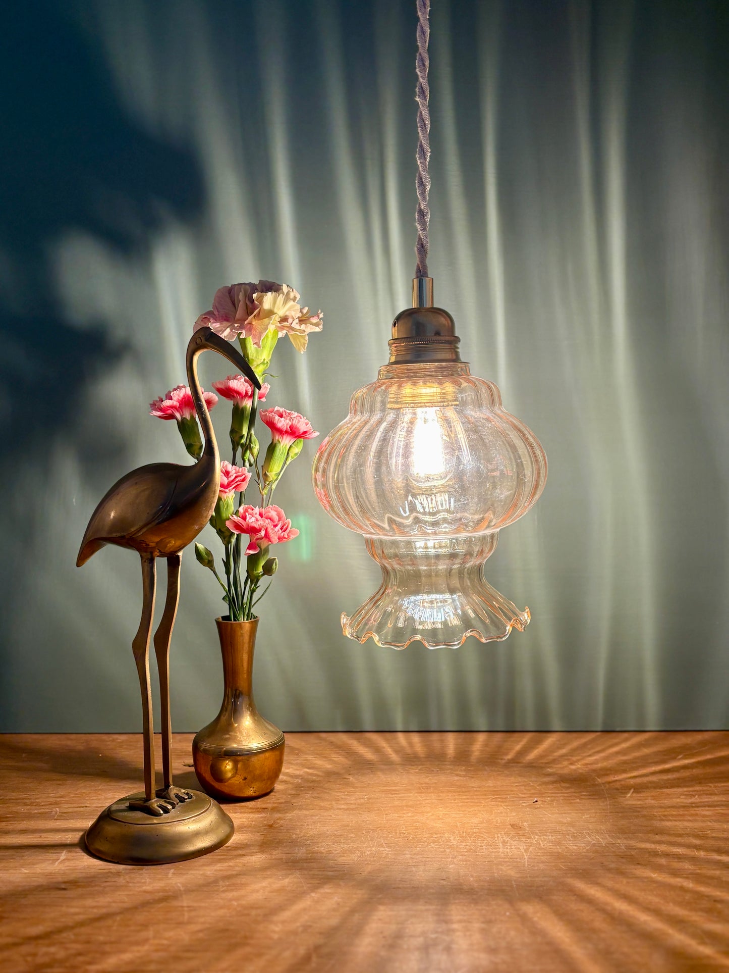 Suspension globe vintage en verre ambré (GA2)