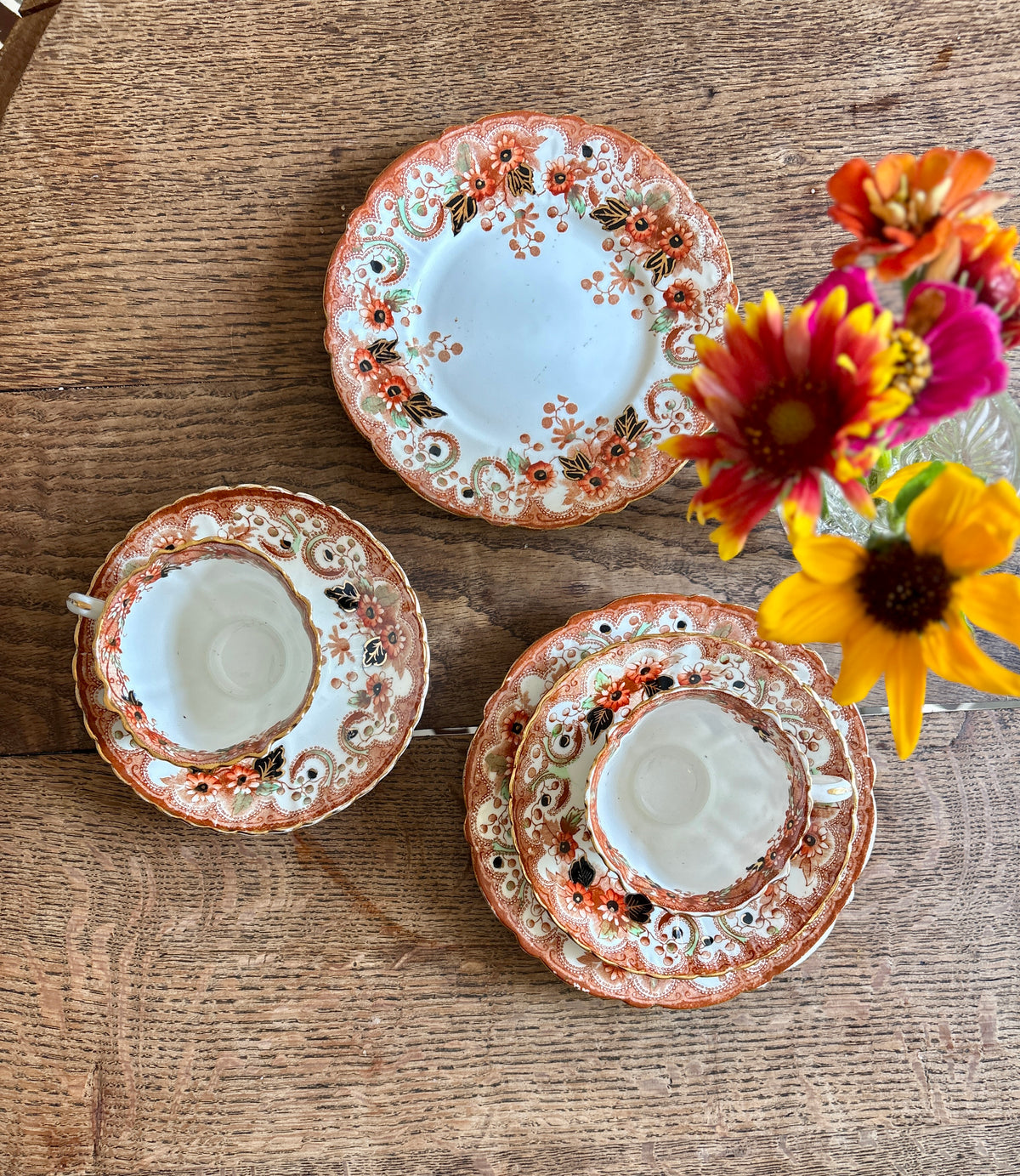 Lot de 2 tasses et assiettes anciennes en porcelaine Anglaise