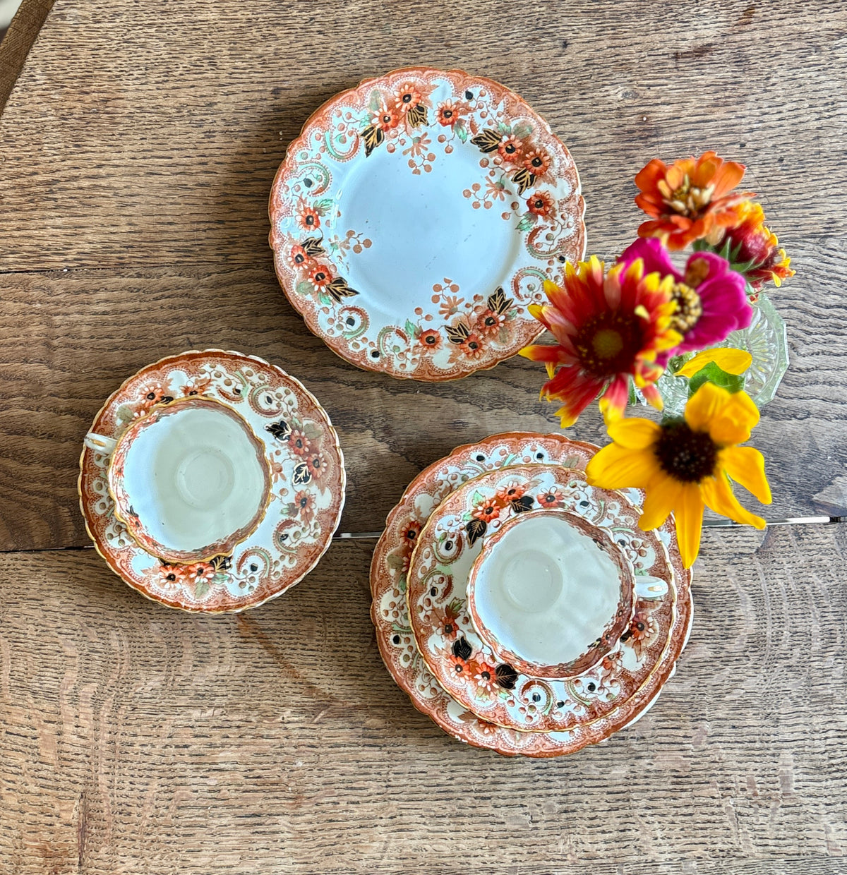 Lot de 2 tasses et assiettes anciennes en porcelaine Anglaise