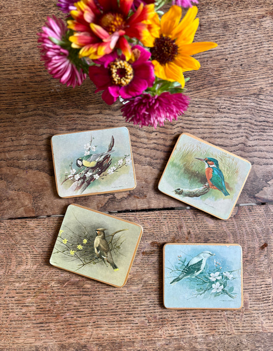 Lot de 4 dessous de verre vintage décors d'oiseaux
