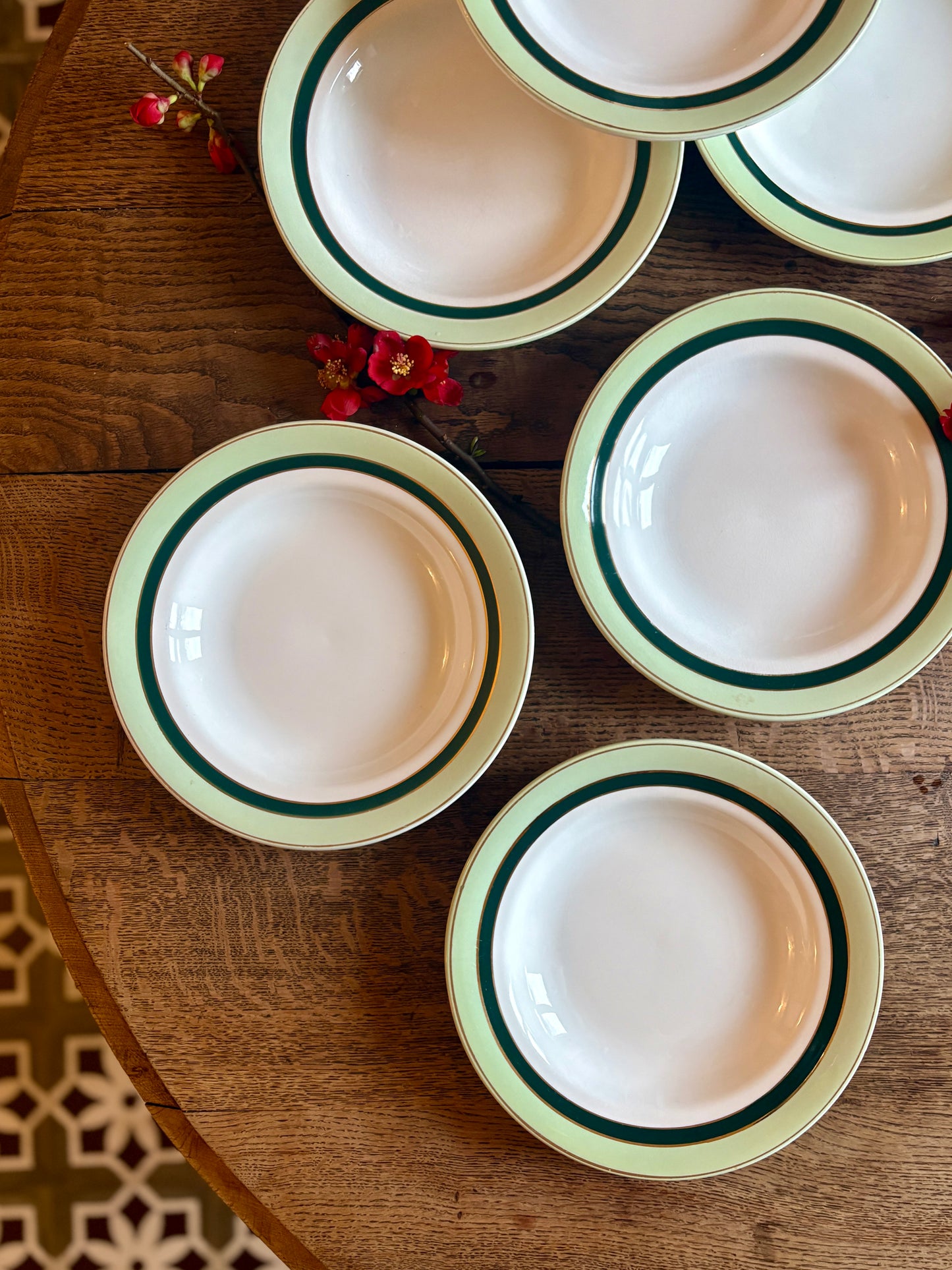 Lot de 7 assiettes creuses anciennes Salins - texas vert -