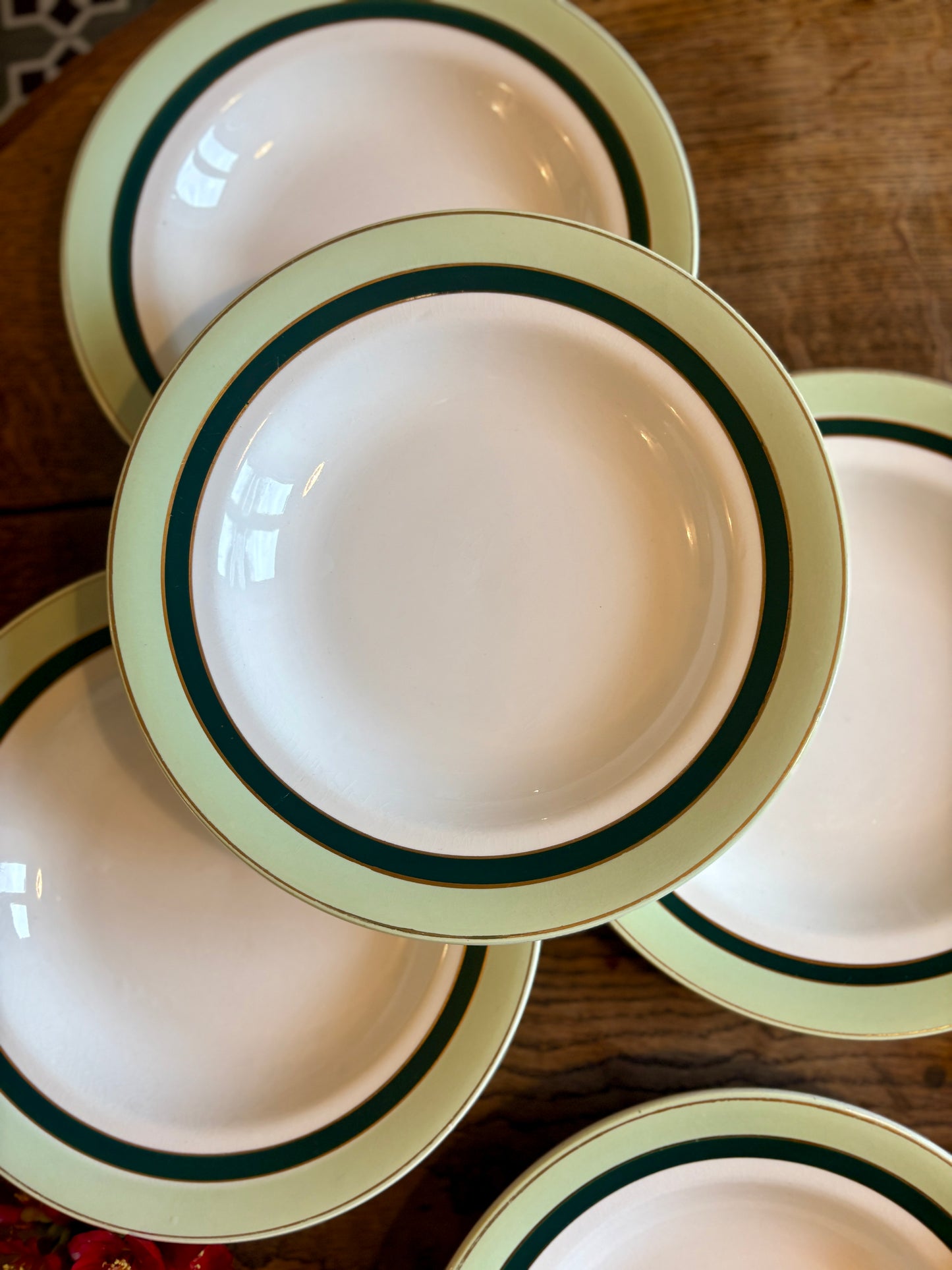 Lot de 7 assiettes creuses anciennes Salins - texas vert -