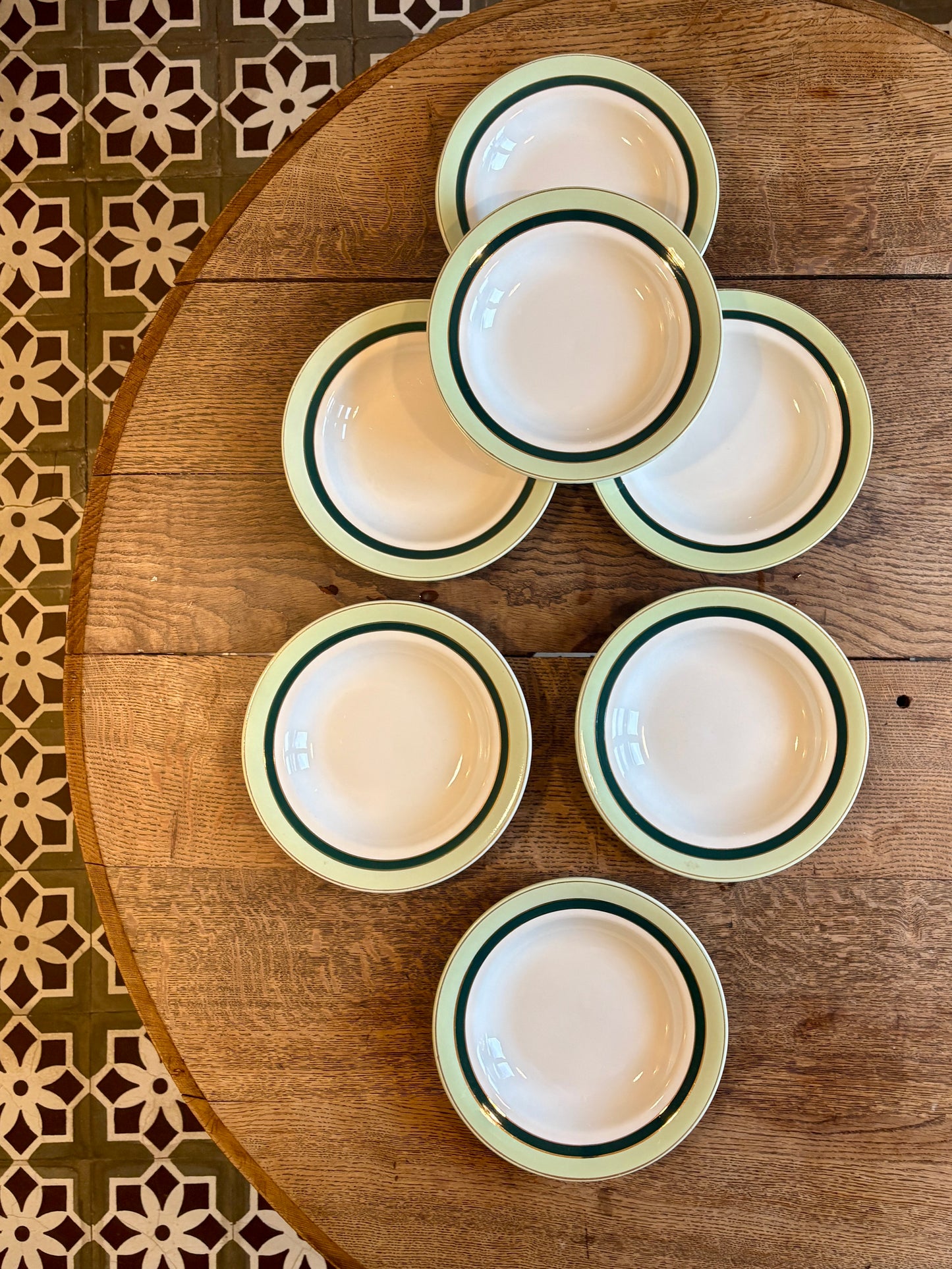 Lot de 7 assiettes creuses anciennes Salins - texas vert -
