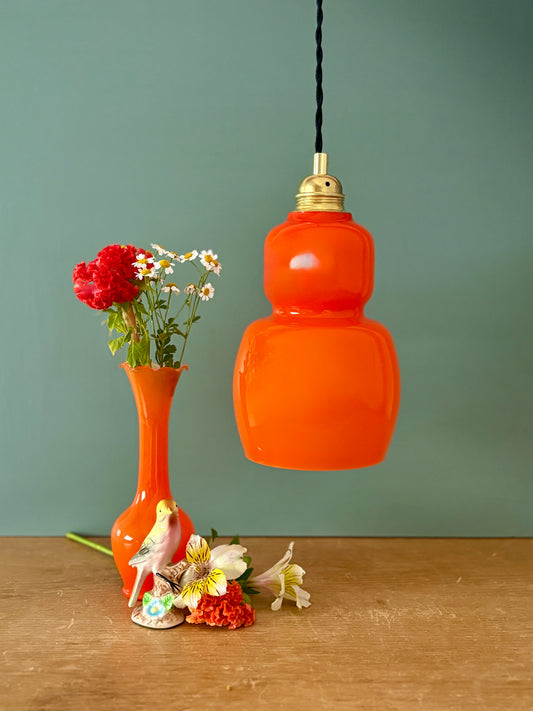 Suspension globe vintage en opaline orange