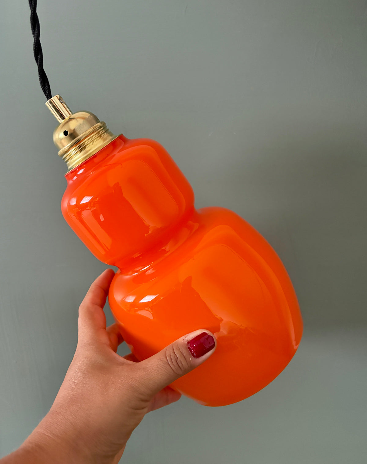 Suspension globe vintage en opaline orange