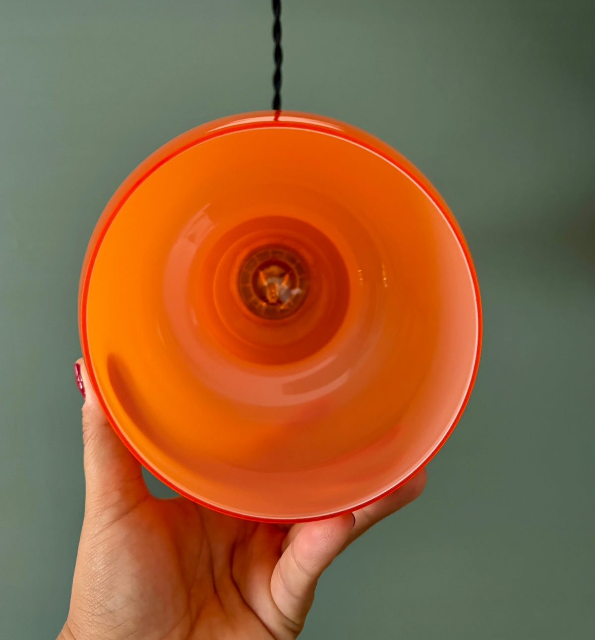 Suspension globe vintage en opaline orange