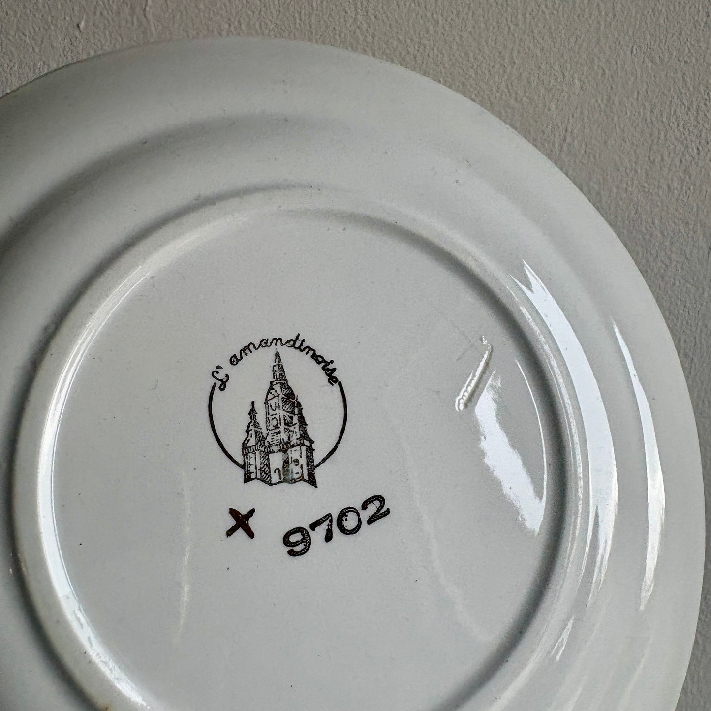 Service à gâteau vintage l'Amandinoise jaune et or