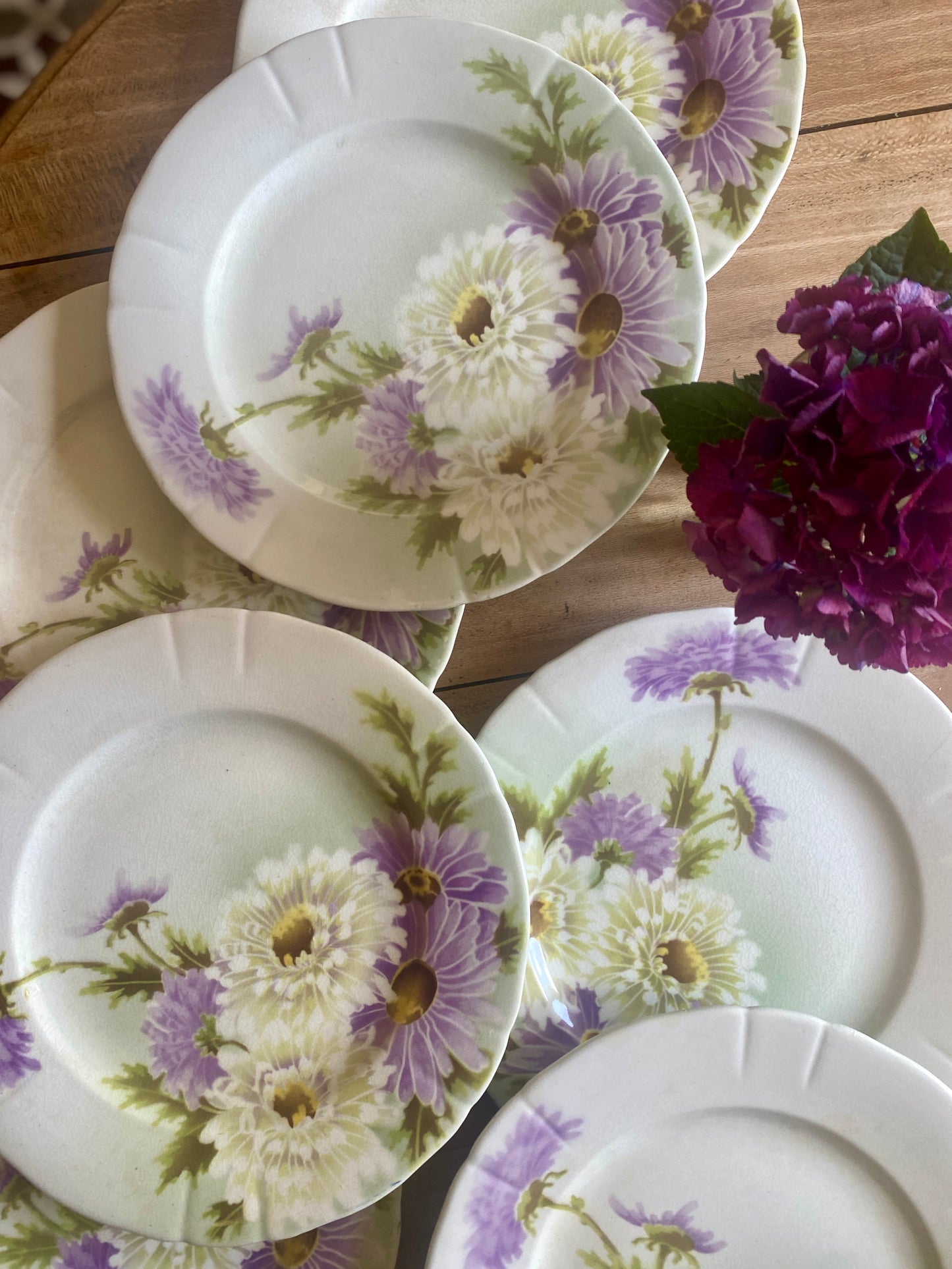 Lot de 8 assiettes plates anciennes - Reine Marguerite de Lunéville