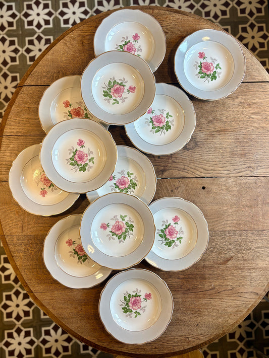 Lot de 12 assiettes creuses vintage - Modèle Fabiola de Lunéville -