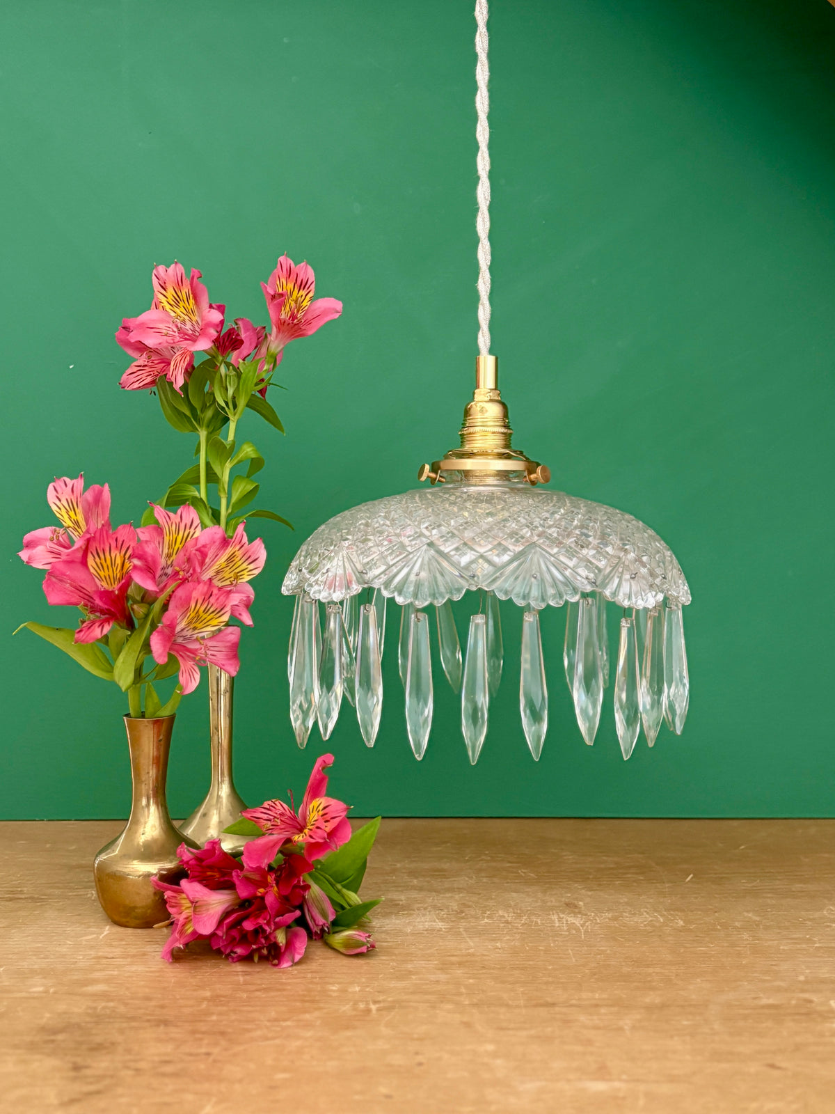Suspension abat-jour vintage en verre avec pampilles